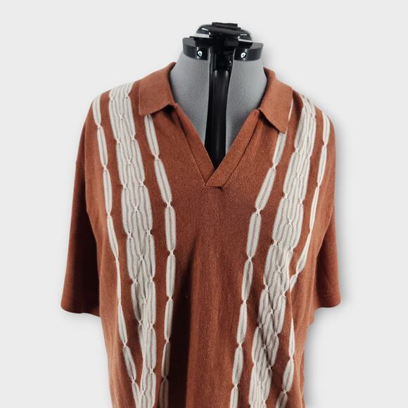 Abercrombie & Fitch Polo Mens XXL Terracotta Chain Link V-Neck Collared Stretch - Picture 3 of 7